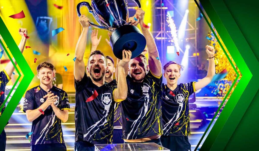 Esports player celebrating victory, suggesting the excitement of esports betting.